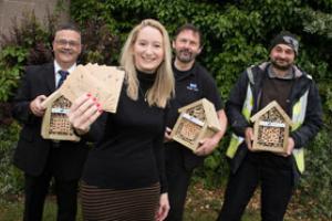 Willer Bee Campaign donation to Hull Royal Infirmary - Hedley Wilson, Building Estates Officer HRI; Chloe Lawford from Willerby’s marketing department, Mike Burn and Craig Crabb, both gardeners at HRI